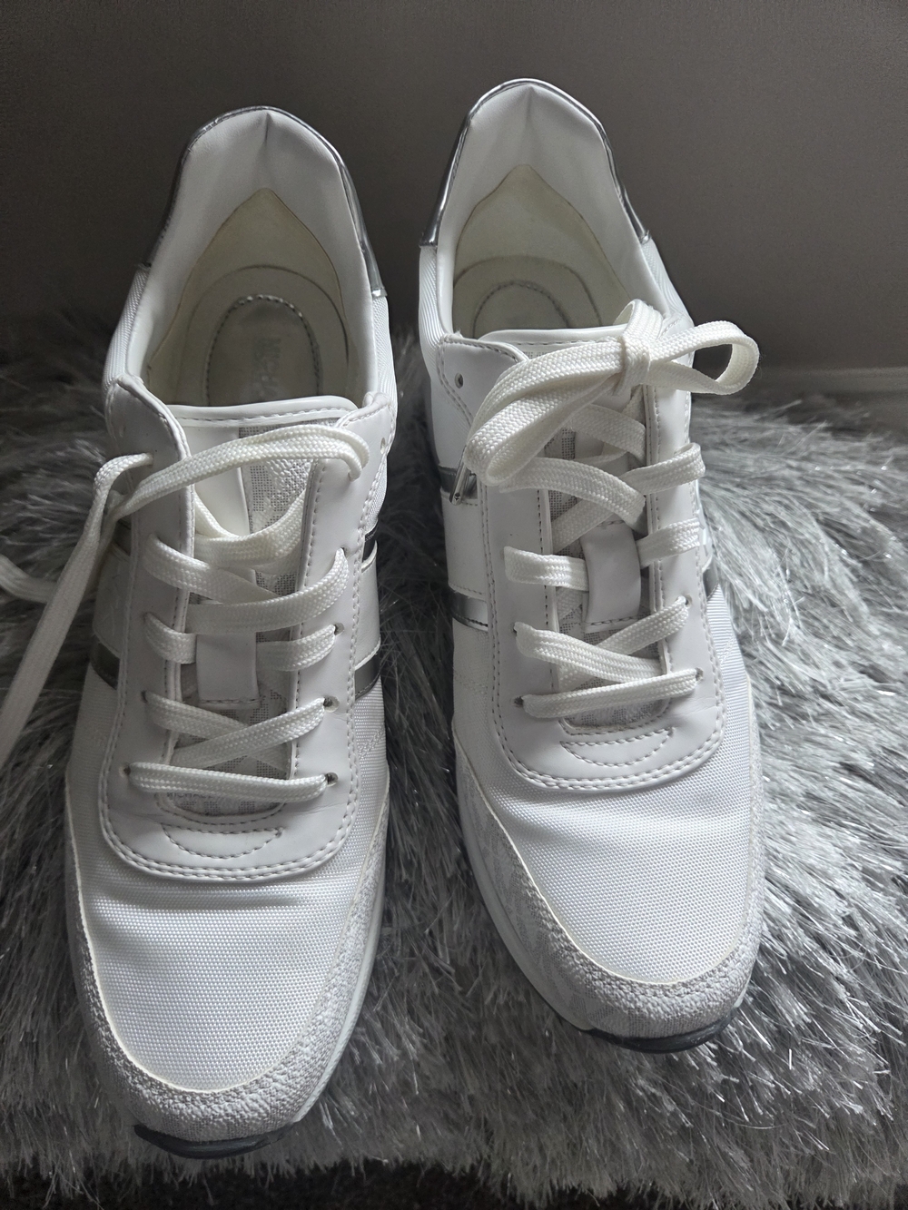 All-White Lace-Up Sneakers with Subtle Metallic Trim Micheal Kors
